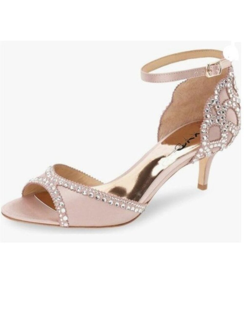 XYD Pink Chic Peep Toe D'Orsay Kitten Heel Rhinestone Studs Ankle Strap Sandal
